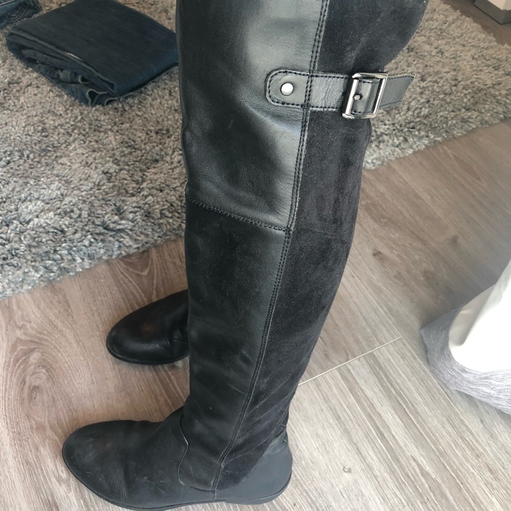 Leather and faux suede half & half over knee boots
